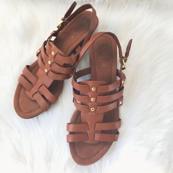 Ralph Lauren Lucetta Tan Leather Wedge Sandal, 8 - Picture 3 of 11